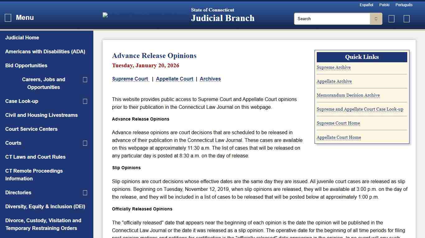 Advance Release Opinions - CT Judicial Branch